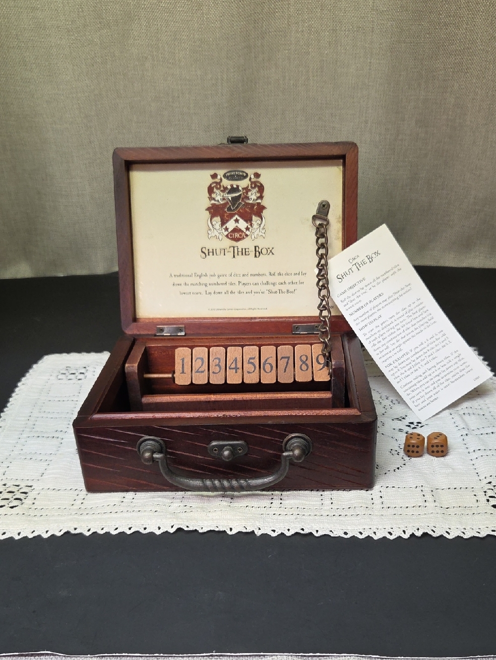 Front Porch Classics  Shut-the-Box, English Pub Game with Case,dice,instructions